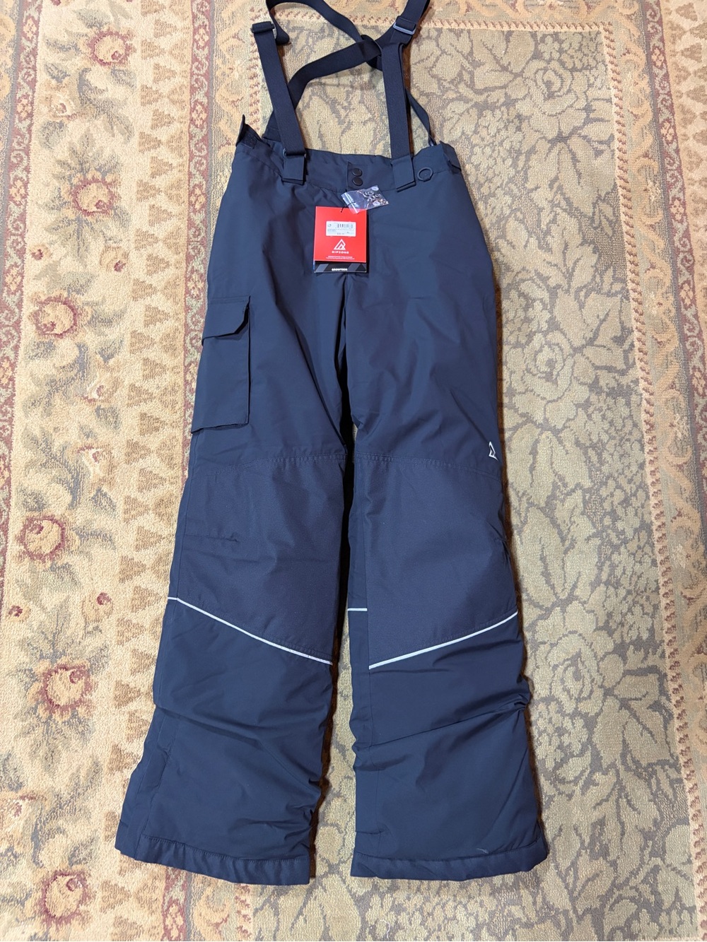Kids Navy Snow Cargo Pants with Adjustable Suspenders